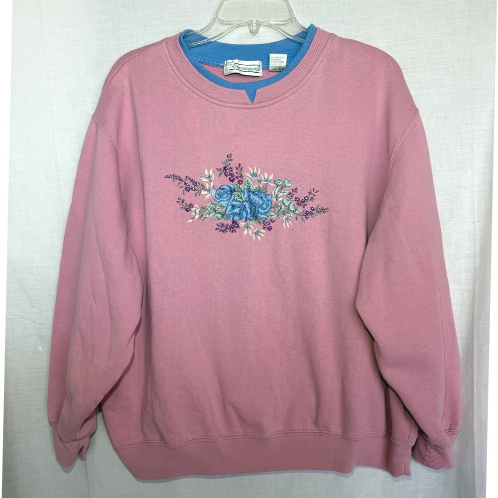 Vintage 90s Cozy Grandma Cottagecore Sweatshirt Floral Embroidered 1X